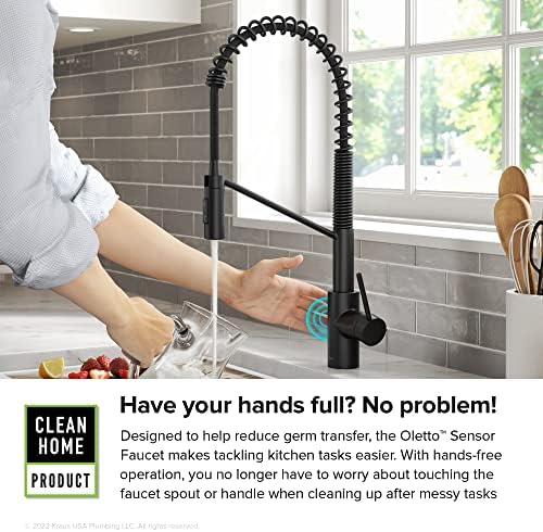 KRAUS Oletto Touchless Sensor Commercial Pull-Down Single Handle Kitchen Faucet with QuickDock Top Mount Assembly in Matte Black - Image 6