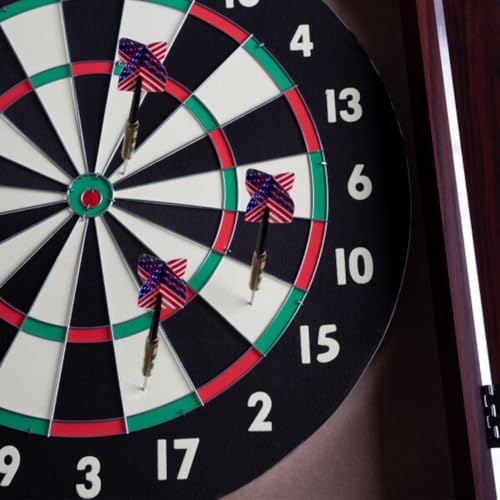 Trademark Poker Dart Board Cabinet Set with 18” Dartboard, Walnut, 20”x25” - Image 4