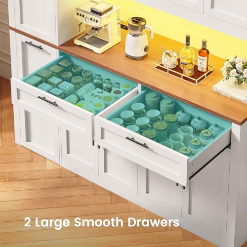 Itaar 71" Kitchen Pantry Cabinet with Charging Station and Led Light, Kitchen Storage Cabinets with Microwave Stand, 59" Wide Pantry Storage Cabinet with Storage Cart 3 Tier for Dining Room, White - Image 7