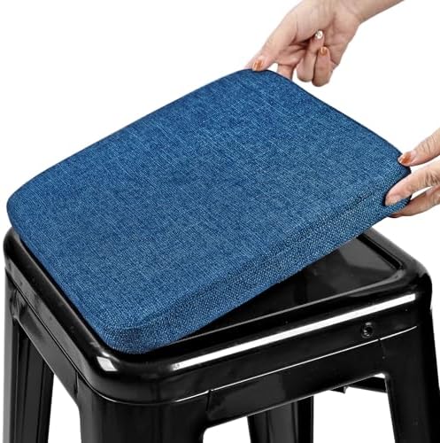 BUYUE Friendly Woven Fabric Magnetic Bar Stool Cushion 1 Piece, Enhanced Anti-Slip Breathable Small Chair Seat Pad for Café Bistro Stackable Metal Stool (Square, Dark Blue, 1) by BUYUE