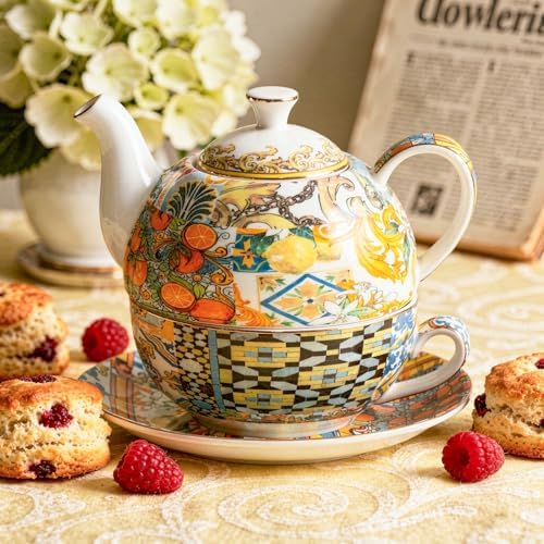 KAMMAK Tea for One Set, Ceramic Teapot, Bone China Tea Set, Cup and Saucer - Image 4