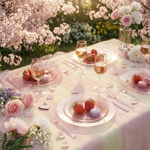 WDF 120pcs Pink Plastic Plates Disposable - Clear Pink Glitter Plates including 60PCS Dinner Plates 10.25inch and 60PCS Salad Plates 7.5inch for Wedding/Baby Shower/Spring/Birthday - Image 3