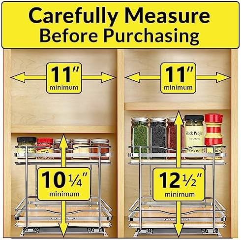LYNK PROFESSIONAL® Élite™ Pull Out Spice Organization for Cabinets - 10-3/8 inch Wide – Spice Rack for Inside Cabinets – Wood/Chrome - Sliding Spice Rack Organizer for cabinet – Spice Rack - 2 Tier - Image 4