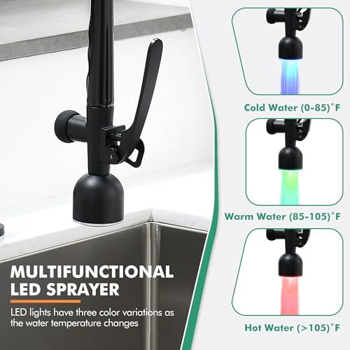 GIMILI Matte Black Kitchen Faucet with LED Light and Pull Down Sprayer - Image 3