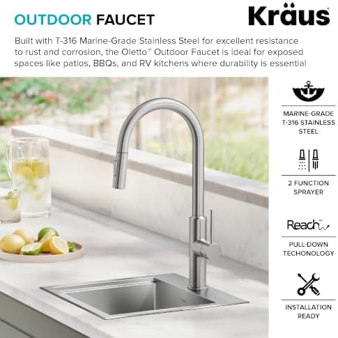 KRAUS Oletto Outdoor Kitchen Faucet T-316 Marine Grade Stainless Steel - Image 2