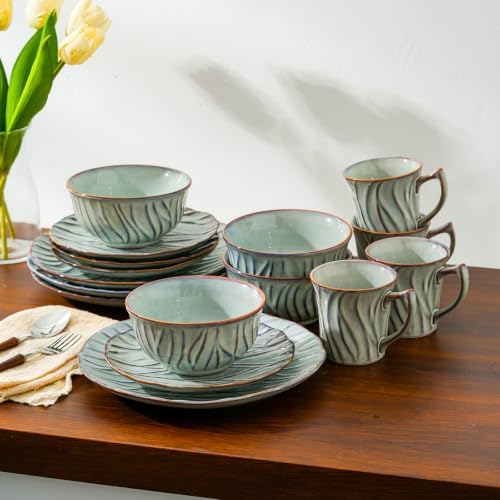 Ceramic Dinnerware Sets for 6, 24 pcs Plates and Bowls Sets, Reactive Glaze Ceramic Dish Set, Scratch Resistant, Microwave & Dishwasher Safe, Highly Chip and Crack Resistant Dishware sets, Misty Gray - Image 7