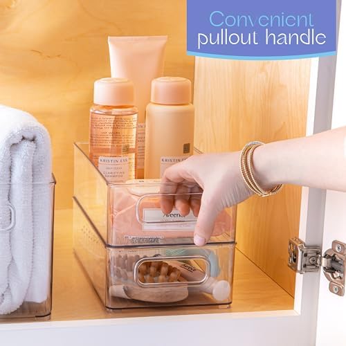 Plastic Food Storage 6 Pack Clear Container Bin with Handles for Organizing Kitchen, Pantry, Refrigerator, Freezer, Pantry, Cabinet, Closet, Bathroom. Stackable 10”x6”x3” - Image 5
