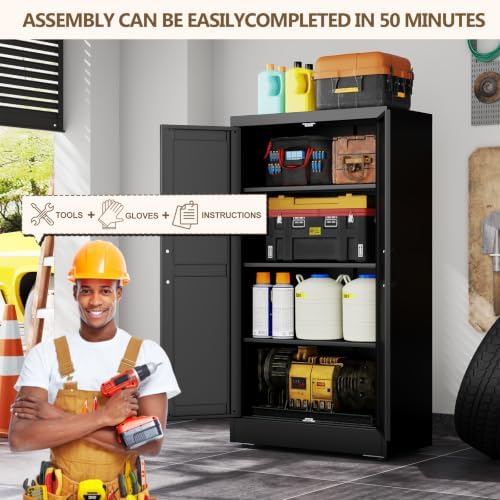 Black Metal Storage Cabinet, 43" Kitchen Pantry Cabinets for Office - Image 6