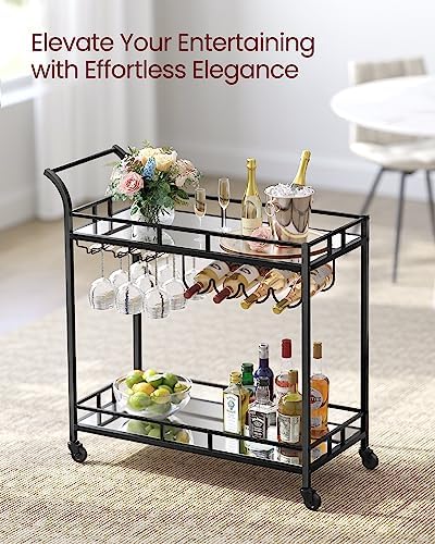 VASAGLE Bar Cart with 2 Mirrored Shelves, Wine Holders, Glass Holders - Image 3