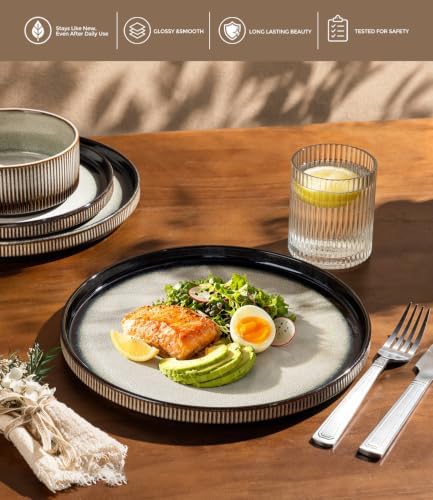 GBHOME Stoneware Dinnerware Sets for 4, 12-Piece Plates and Bowls Set - Image 6