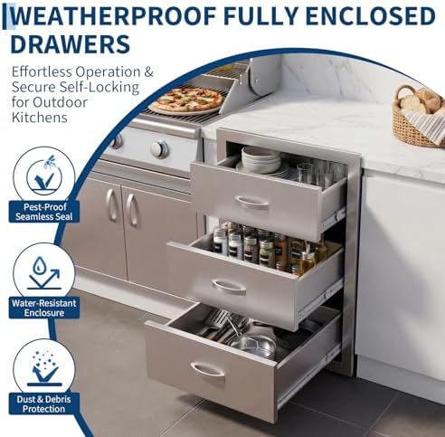 Garvee Outdoor Kitchen Drawers 14"Wx23"Dx21"H, Flush Mount Access BBQ Drawers with full Stainless Steel,Weatherproof & Rust-Resistant,for Outdoor Kitchen Island, Patio Grilling Tools & Spices - Image 7