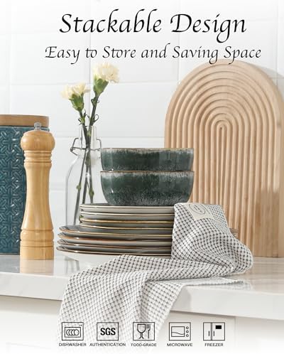Sweejar 24 Piece Dinnerware Sets for 8,Porcelain Plates and Bowls Set for Kitchen,Housewaring Gift,Chip and Scratch Resistant, Easy Cleaning Dishes Set, Stack Compactly Dishware,Dark Green - Image 6