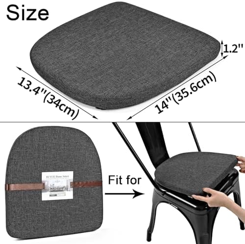 BUYUE Friendly Woven Fabric 14x14 Magnetic Cushions for Metal Chair Set of 4, Enhanced Anti-Slip Seat Pads for Dining Kitchen Café Stackable Chairs (U-Shape, Dark Gray, 4 Counts) - Image 4
