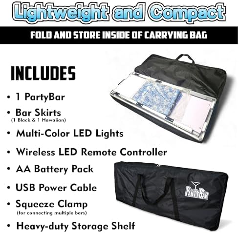 PARTYPONG Folding Portable Double Bar w/LED Lights, Wireless Remote, 2 Bar Skirts, Storage Shelf, & Carrying Case - Football - Image 4