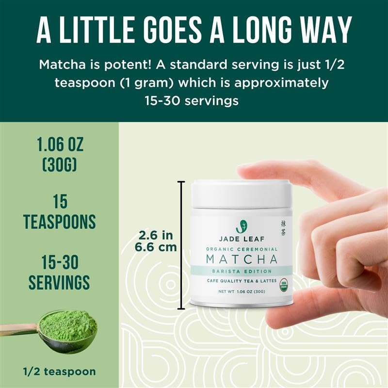Jade Leaf Matcha Organic Ceremonial Grade Barista Blend Matcha Powder - 100% Pure Japanese Premium First Harvest Green Tea for Lattes from Uji and Kagoshima, 30g / 1.06 Ounce (Pack of 2) - Image 4