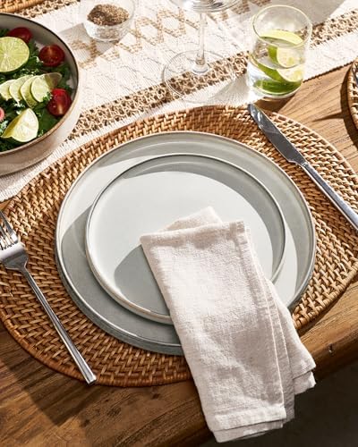 Famiware Annecy 16-Piece Dinnerware Set with Pasta Bowls, Grey White - Image 5