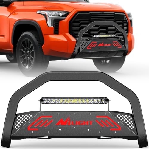 Nilight Bull Bar with Light Bar for Toyota Tundra | for Toyota Tundra 2022 2023 2024 Includes License Plate Hole Brush Guard, Front Bumper Push Bar w/Grille Skid Plate Light Mount by Nilight
