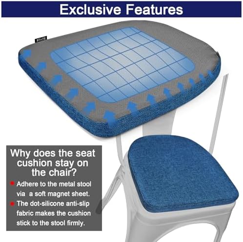 BUYUE Friendly Woven Fabric 14x14 Magnetic Cushion for Metal Chair 1 Piece, Enhanced Anti-Slip Seat Pad for Dining Kitchen Café Stackable Chair (U-Shape, Dark Blue, 1 Count) - Image 6