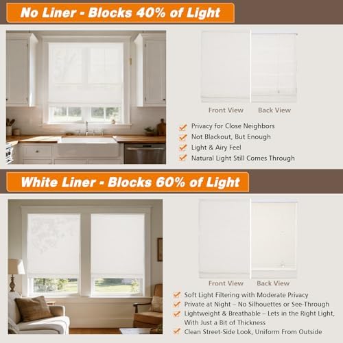 Aimnid Cordless Linen Roman Shades for Windows, Natural Linen Room Darkening Roman Blinds, Custom Washable Fabric Roman Window Shades for Home, French Doors, Kitchens - Image 4