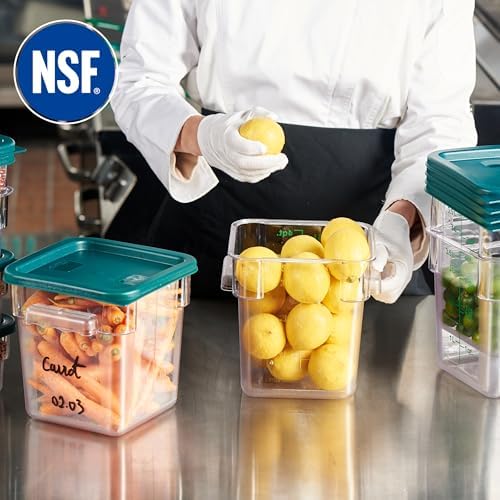 CURTA 8-Pack 4 Qt NSF Clear Polycarbonate Food Storage Containers with Green Lids - Square, Commercial-Grade, Freezer & Dishwasher Safe, Stackable - Image 3