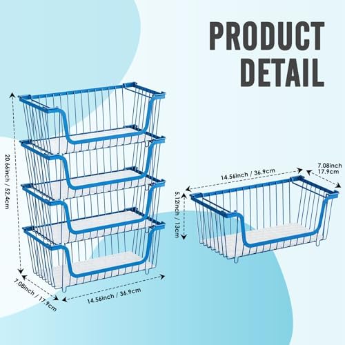 4 Pcs Stackable Wire Baskets for Pantry Organizers and Storage,blue, - Image 3