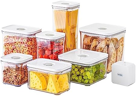 VAKUEN Premium Airtight Food Storage Containers Mega 8P/Set. Total 46.11cup, 7pcs Container and Vacuum Sealer. Smart One-Click Seal Lid, Patented Double Silicone Lining, 100% Leak Proof, BPA-FREE by Vakuen