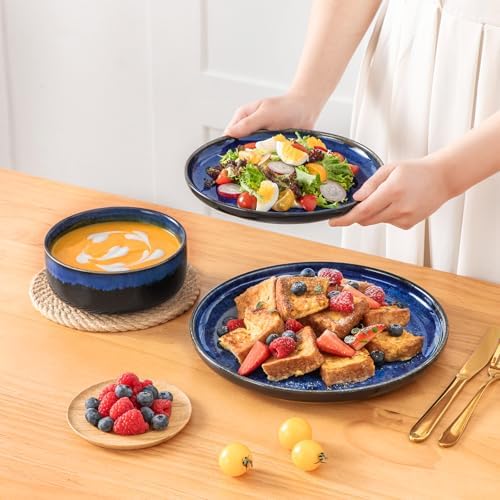 vancasso Starry 12 Pieces Dinnerware Sets for 4, Blue Reactive Glaze Dishes Sets, Ceramic Plates and Bowls Set, Dinner Salad Dessert Plates, and Cereal Bowls Set, Dishwasher and Microwave Safe - Image 5