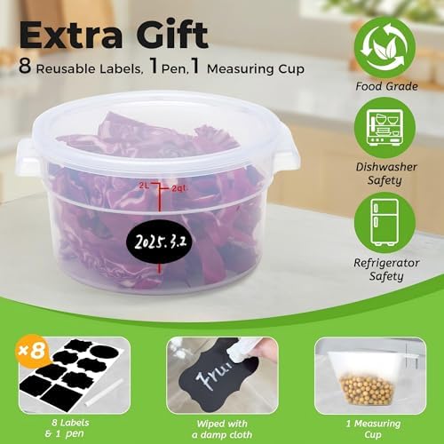 BIEAMA 4 Pack 2 Qt Round Food Storage Containers with Lids, Translucent PP - Image 5