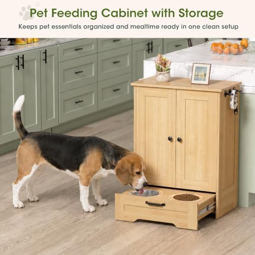 Dog Cabinet, Dog Feeding Station with Hidden Pull-Out Feeder, Oak - Image 7