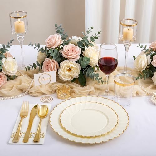 YOUBET 175PCS Ivory Scalloped Plastic Plates for Party Wedding - Image 6