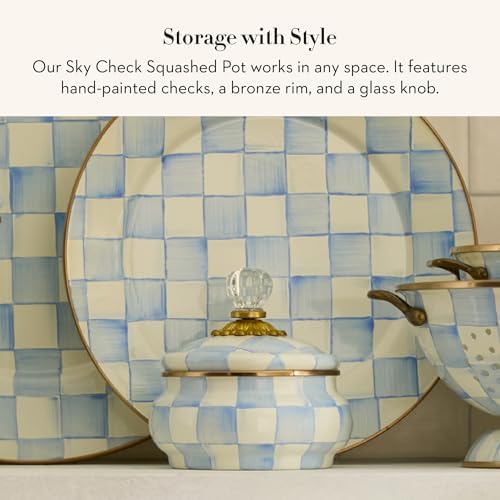 MACKENZIE-CHILDS Enamel Squashed Pot, Light-Blue-and-White Sky Check - Image 2
