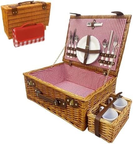 Multifunctional Wicker Picnic Basket Set for 2 Adults with Blankets & Cup by OrgaNatureQueen