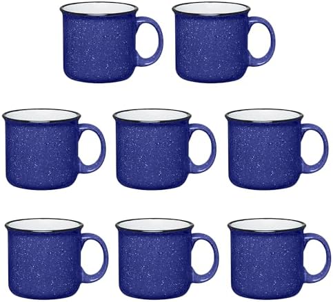 Set of 8 Ceramic Campfire Mugs – 15 Oz, Cobalt Blue – Coffee & Tea Cups for Home, Work, Travel, Camping – Customizable, Great for DIY, Events, Companies by GiftsbyDesign