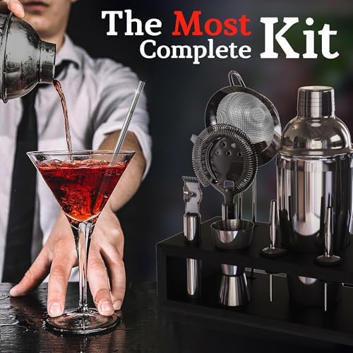 Highball & Chaser 13-Piece Cobbler Cocktail Shaker Set: Black Polished Stainless Steel Bartender Kit for Home Bar Set | Laser Engraved Tools Plus E-Book with 30 Recipes - Image 6