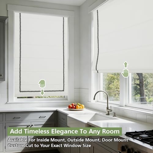 Cordless Roman Shades with Black & White Arrow Trim, Custom Size Blackout Light Filtering Roman Blinds, Washable Ribbon Border Roman Window Shades for Bedroom, Living Room, Kitchen, French Door - Image 5