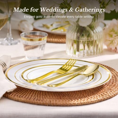 BESTVIP 600PCS Gold Dinnerware Set for 100 Guests, - Image 4