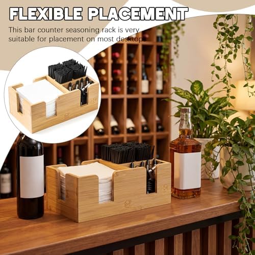 Mifoci Bamboo Bar Caddy, Wood Napkin & Straw Holder Organizer - Image 4