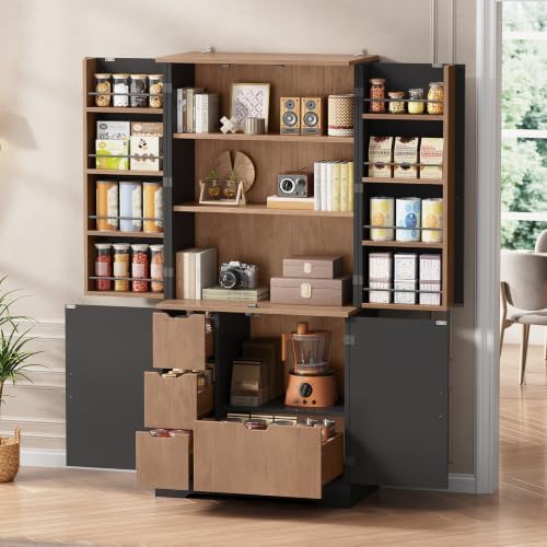 Itaar 70.9" Kitchen Pantry Cabinet,6 Door Shelves and 4 Drawers, Black - Image 4