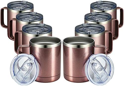 MEWAY 12oz Coffee Mug With Handle 8 Pack Bulk,Stainless Steel Insulated Travel Tumblers With Sliding Lid,Double Wall Vacuum Camping Cup for Hot & Cold Drinks Tea (Rose Gold,Set of 8) by MEWAY