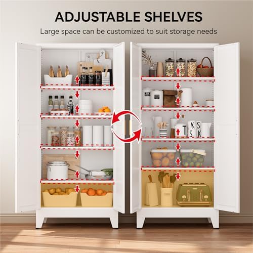 COFaR 71" Metal Pantry Cabinet with 5 Adjustable Shelves, White Storage Cabinet with Doors, Sturdy Freestanding Cupboard for Kitchen Organization, Living Room & Bathroom - Image 4