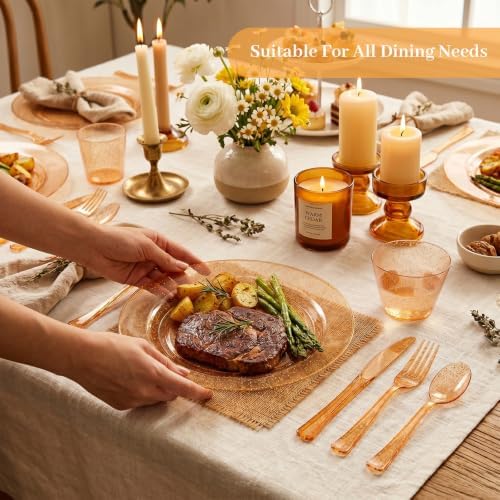 DaYammi 210PCS Orange Glitter Plastic Dinnerware Set for 30 Guests - Image 3