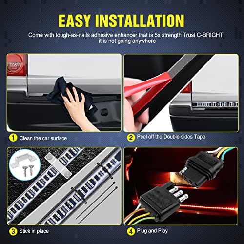 Nilight Truck Tailgate Light Strip 48" Triple Row 360 LED Running Light Bar - Image 4