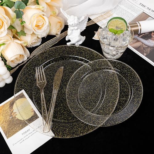 DaYammi 210PCS Gold Glitter Plastic Dinnerware Set for 30 Guests - Image 4