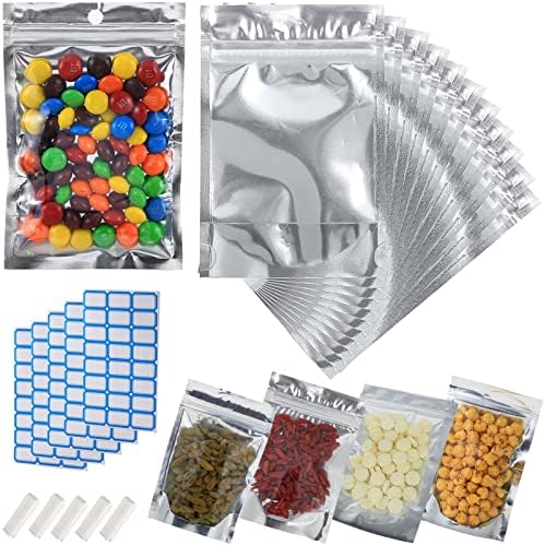 100-Pack Reclosable Large Mylar Bags for Food Storage 8.7" x 11.4" Stand Up Pouch Bags Bulk Resealable Smell Proof Aluminum Silver Foil Bags with Clear Window Kitchen Storage Edible Packaging by Circloophs
