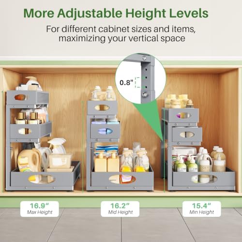 Kitstorack Under Sink Organizer 3-Tier Slide Out Drawer 2-Pack Grey - Image 5