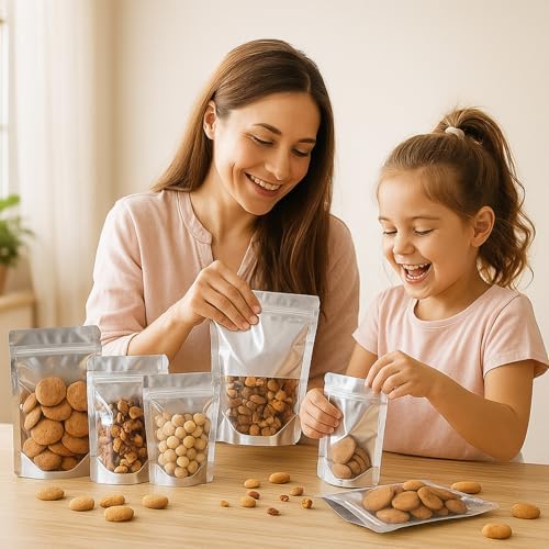 300-Pack 14" x 10" Large Reclosable Mylar Bags for Food Storage Stand Up 1 Gallon Pouch Resealable Smell Proof Aluminum Silver Foil Bag with Clear Window Kitchen Storage Edible Packaging - Image 6