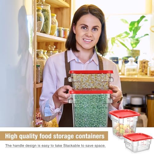 Suclain 2 Pcs Square Food Storage Container Polycarbonate Clear Food Container with Lid Commercial Rice Storage with Graduations for Commercial Kitchen(2 Qt,4 Qt,Red) - Image 3