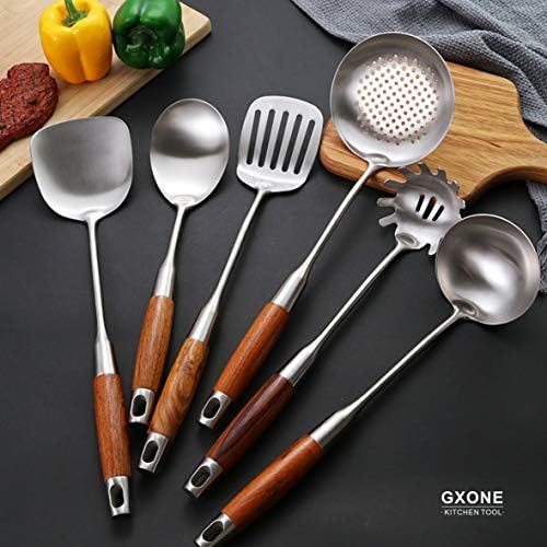 Spaghetti Spoon,304 Stainless Steel Pasta Spoon,Wooden Handle,14.2Inch - Image 6