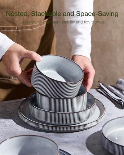 Famiware Star Stoneware Dinnerware Sets with Pasta Bowls, 24pc Dishes for 6 - Image 6