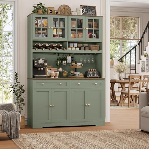 HOSTACK 75" Kitchen Pantry Storage Cabinet, Coffee Bar Hutch Cabinet, Green - Image 2